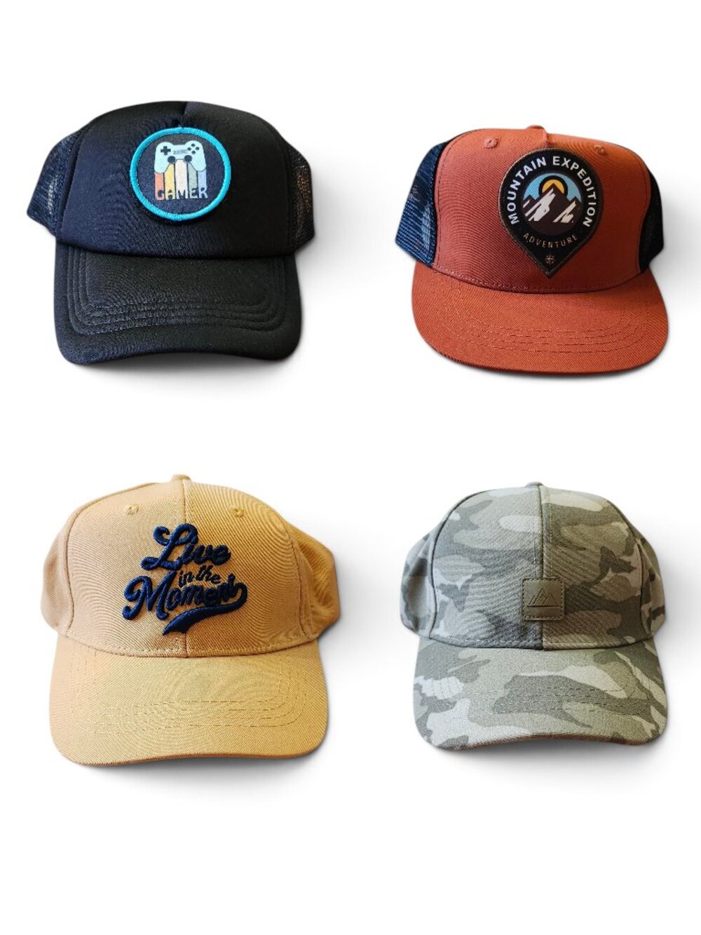 NEW 4 Kids Wonder Nation Baseball Trucker Caps - Gamer/Expedition/Live/Camo